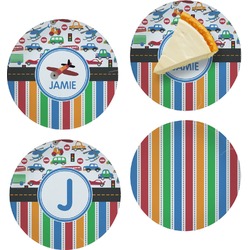 Transportation & Stripes Set of 4 Glass Appetizer / Dessert Plate 8" (Personalized)