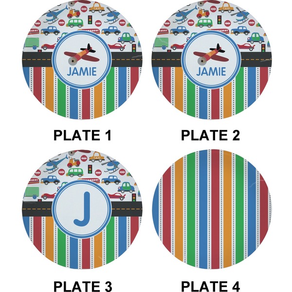 Transportation & Stripes Set of Appetizer / Dessert Plates (Approval)