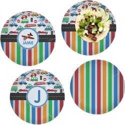 Transportation & Stripes Set of 4 Glass Lunch / Dinner Plate 10" (Personalized)