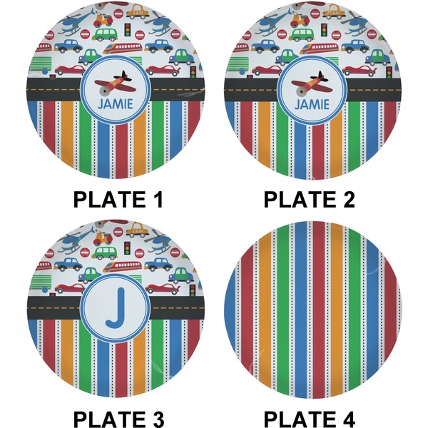 Transportation & Stripes Set of Lunch / Dinner Plates (Approval)