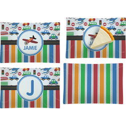 Transportation & Stripes Set of 4 Glass Rectangular Appetizer / Dessert Plate (Personalized)