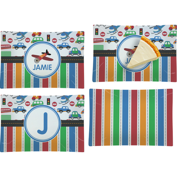 Custom Transportation & Stripes Set of 4 Glass Rectangular Appetizer / Dessert Plate (Personalized)