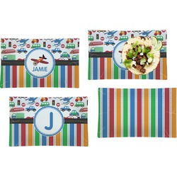 Transportation & Stripes Set of 4 Glass Rectangular Lunch / Dinner Plate (Personalized)