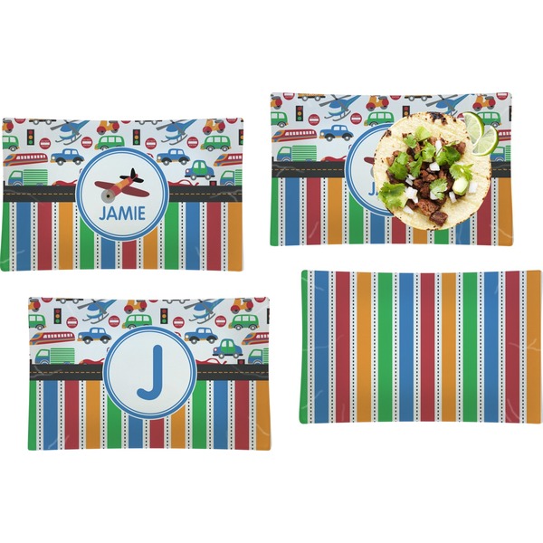 Custom Transportation & Stripes Set of 4 Glass Rectangular Lunch / Dinner Plate (Personalized)