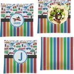 Transportation & Stripes Set of 4 Glass Square Lunch / Dinner Plate 9.5" (Personalized)