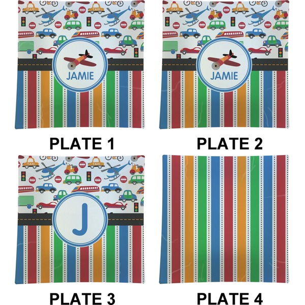 Transportation & Stripes Set of Square Dinner Plates (Approval)