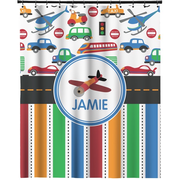 Custom Transportation & Stripes Extra Long Shower Curtain - 70"x84" (Personalized)