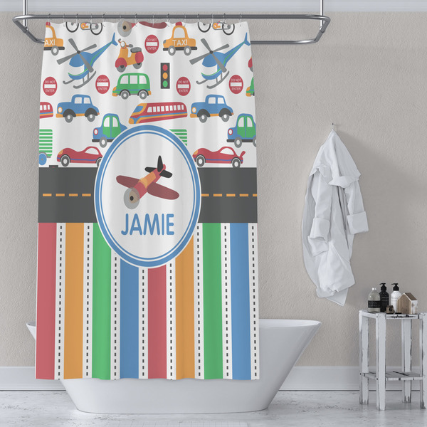 Transportation & Stripes Shower Curtain Lifestyle
