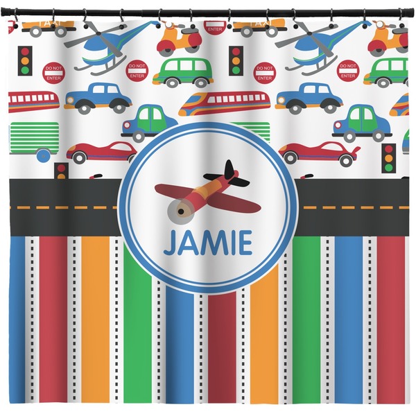 Custom Transportation & Stripes Shower Curtain (Personalized)