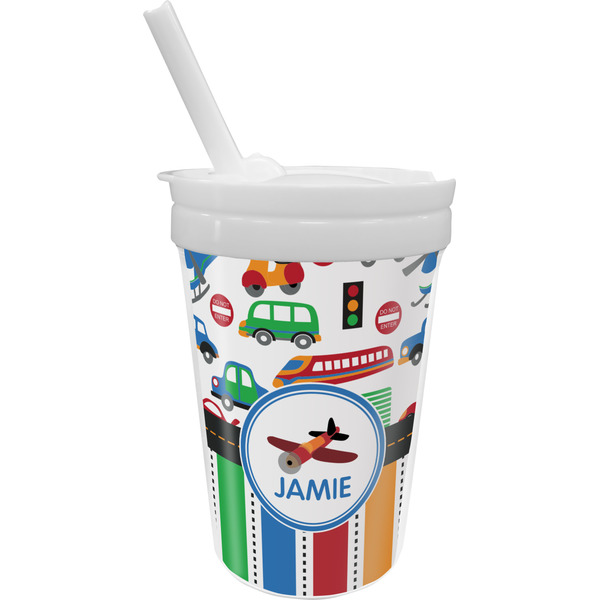 Custom Transportation & Stripes Sippy Cup with Straw (Personalized)