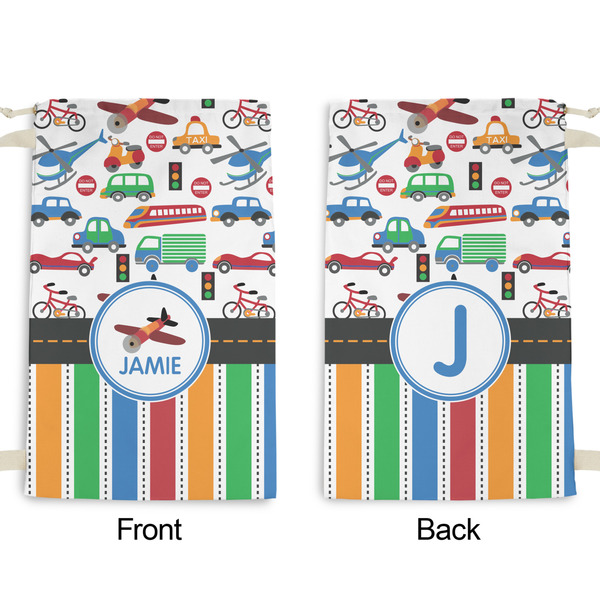 Transportation & Stripes Small Laundry Bag - Front & Back View
