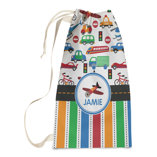 Custom Transportation & Stripes Laundry Bags - Small (Personalized)