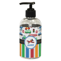 Transportation & Stripes Plastic Soap / Lotion Dispenser (8 oz - Small - Black) (Personalized)