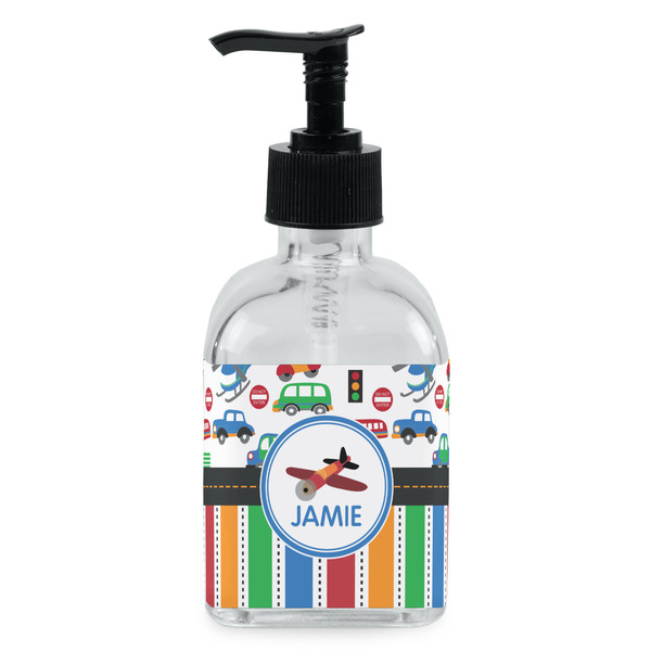 Custom Transportation & Stripes Glass Soap & Lotion Bottle - Single Bottle (Personalized)