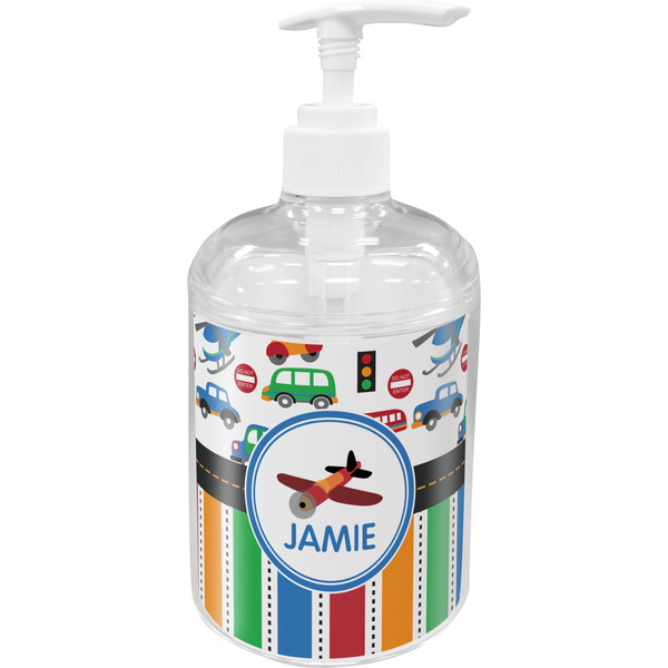 Custom Transportation & Stripes Acrylic Soap & Lotion Bottle (Personalized)