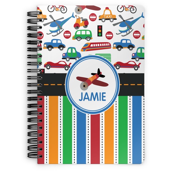 Custom Transportation & Stripes Spiral Notebook - 7x10 w/ Name or Text