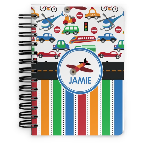 Custom Transportation & Stripes Spiral Notebook - 5x7 w/ Name or Text