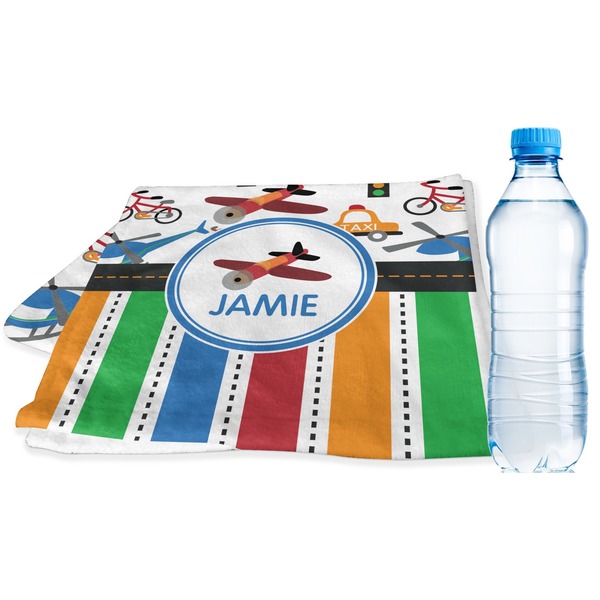 Custom Transportation & Stripes Sports & Fitness Towel (Personalized)