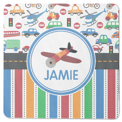 Transportation & Stripes Square Rubber Backed Coaster (Personalized)