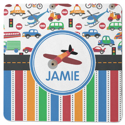 Transportation & Stripes Square Rubber Backed Coaster (Personalized)