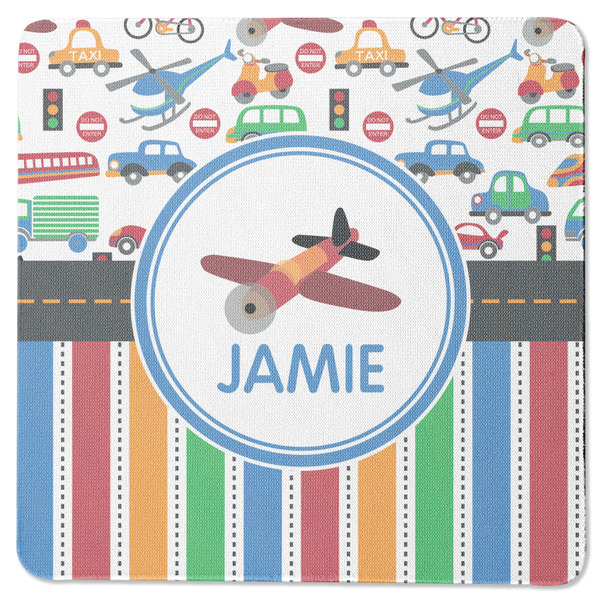 Custom Transportation & Stripes Square Rubber Backed Coaster (Personalized)