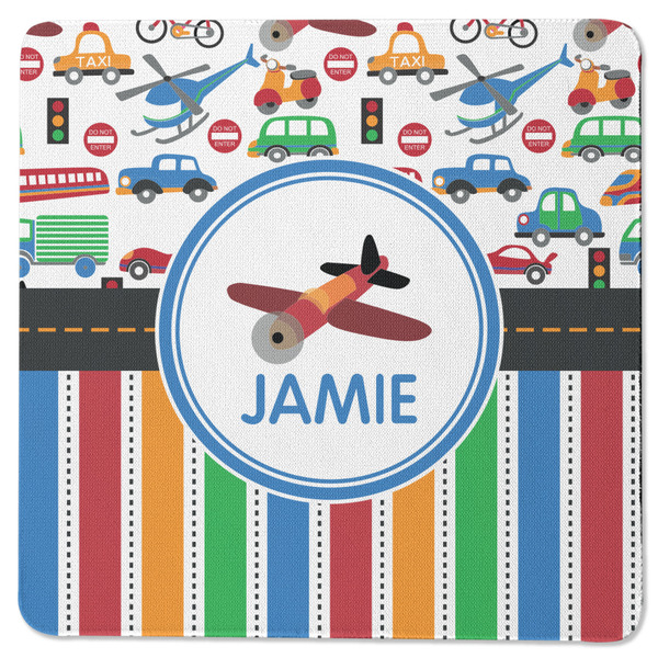Custom Transportation & Stripes Square Rubber Backed Coaster (Personalized)