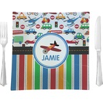Transportation & Stripes 9.5" Glass Square Lunch / Dinner Plate- Single or Set of 4 (Personalized)