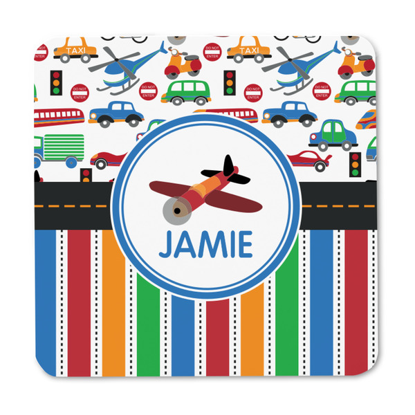 Transportation & Stripes Square Fridge Magnet - FRONT