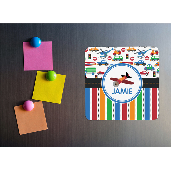 Transportation & Stripes Square Fridge Magnet - LIFESTYLE