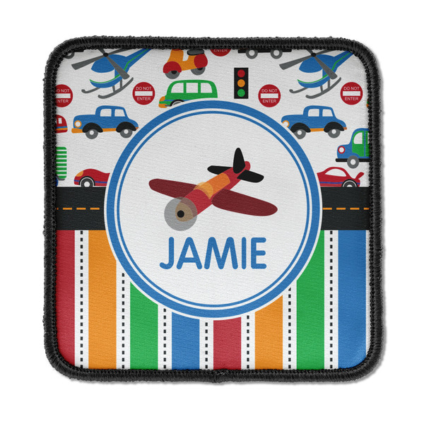 Custom Transportation & Stripes Iron On Square Patch w/ Name or Text