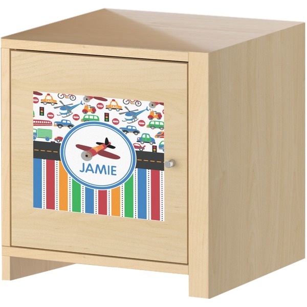 Transportation & Stripes Square Wall Decal on Wooden Cabinet