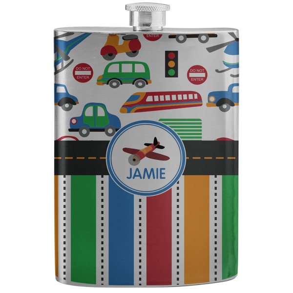 Custom Transportation & Stripes Stainless Steel Flask (Personalized)