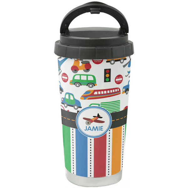 Custom Transportation & Stripes Stainless Steel Coffee Tumbler (Personalized)