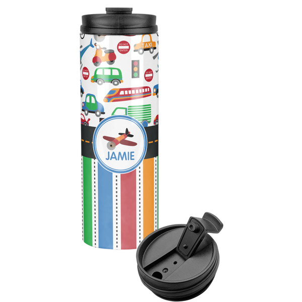 Custom Transportation & Stripes Stainless Steel Skinny Tumbler (Personalized)