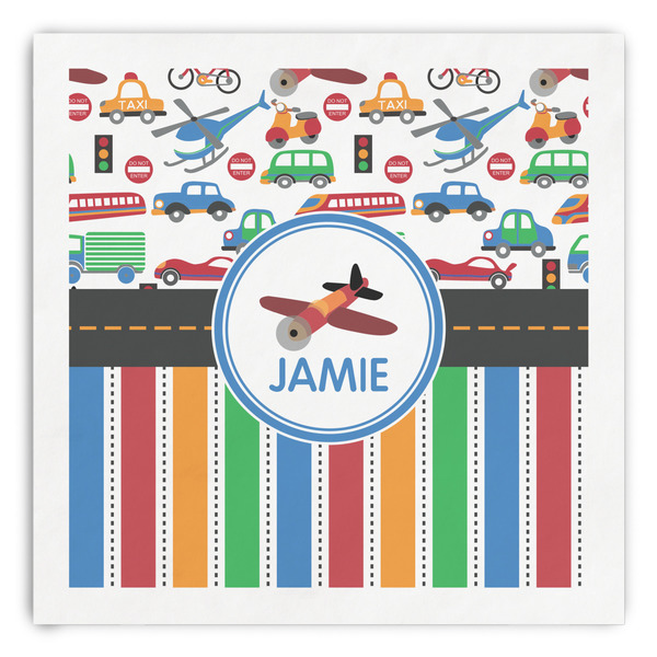Custom Transportation & Stripes Paper Dinner Napkins (Personalized)