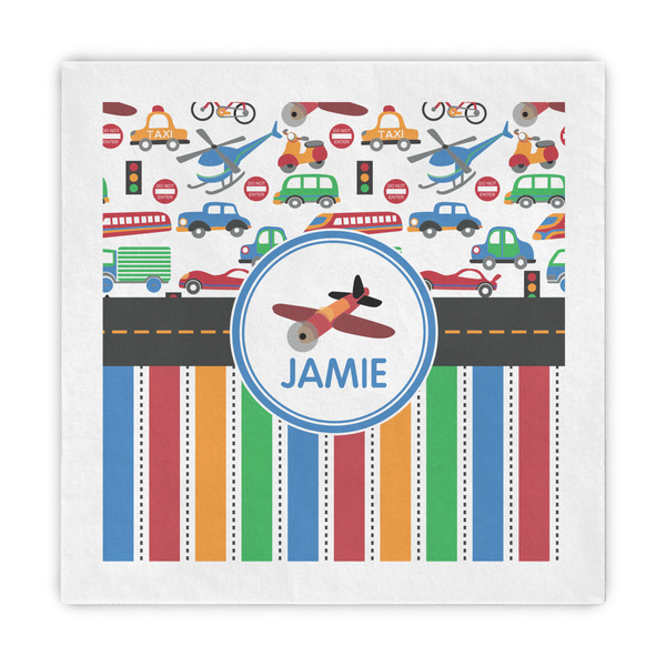 Custom Transportation & Stripes Decorative Paper Napkins (Personalized)