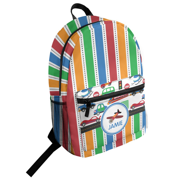 Custom Transportation & Stripes Student Backpack (Personalized)