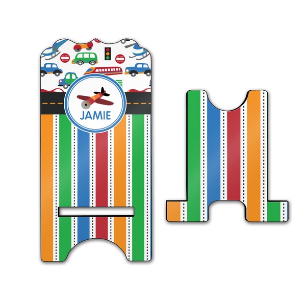 Transportation & Stripes Stylized Phone Stand - Front & Back - Large