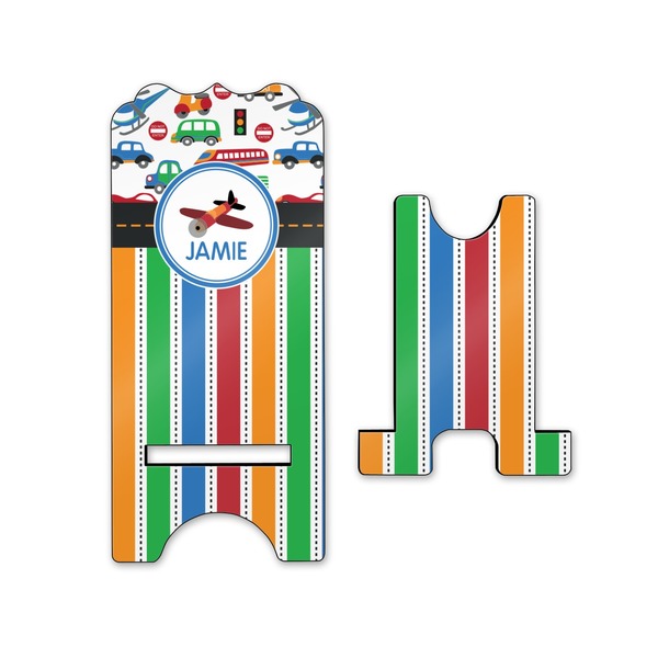 Transportation & Stripes Stylized Phone Stand - Front & Back - Small