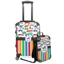 Transportation & Stripes Kids 2-Piece Luggage Set - Suitcase & Backpack (Personalized)