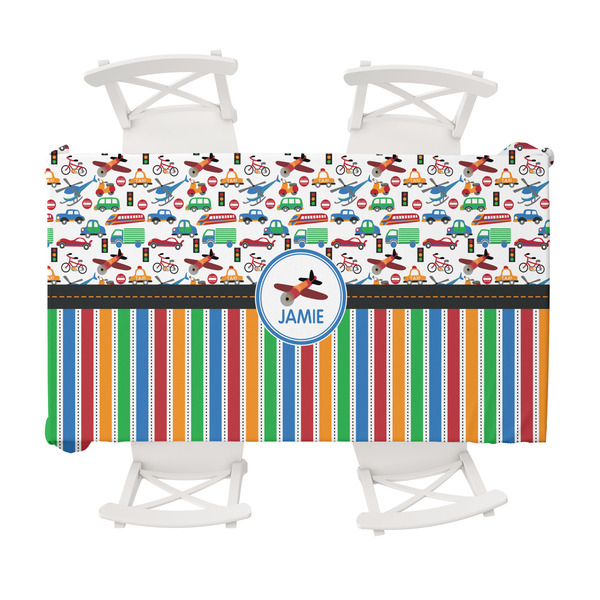 Custom Transportation & Stripes Tablecloth - 58"x102" (Personalized)