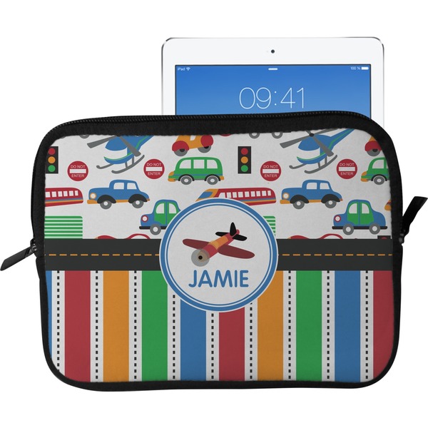Custom Transportation & Stripes Tablet Case / Sleeve - Large (Personalized)