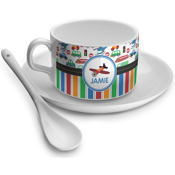 Custom Transportation & Stripes Tea Cup (Personalized)