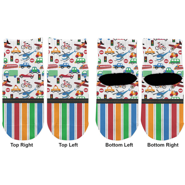 Transportation & Stripes Toddler Ankle Socks - Double Pair - Front and Back - Apvl