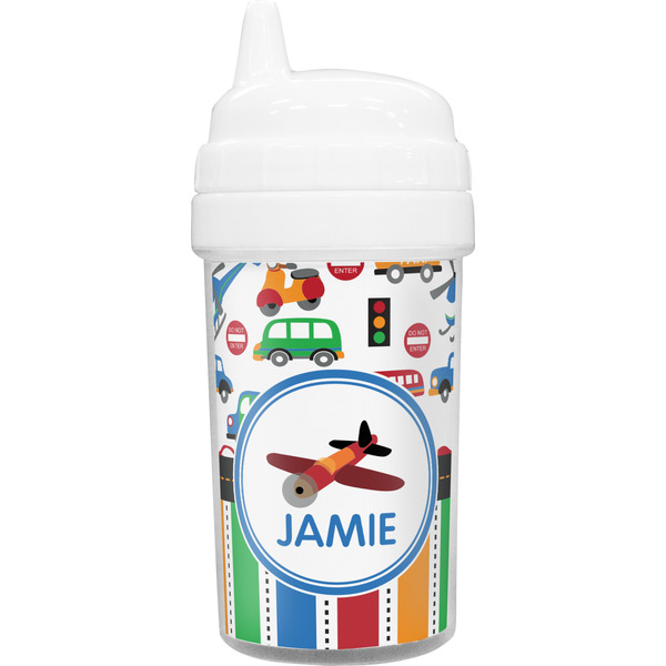 Custom Transportation & Stripes Sippy Cup (Personalized)