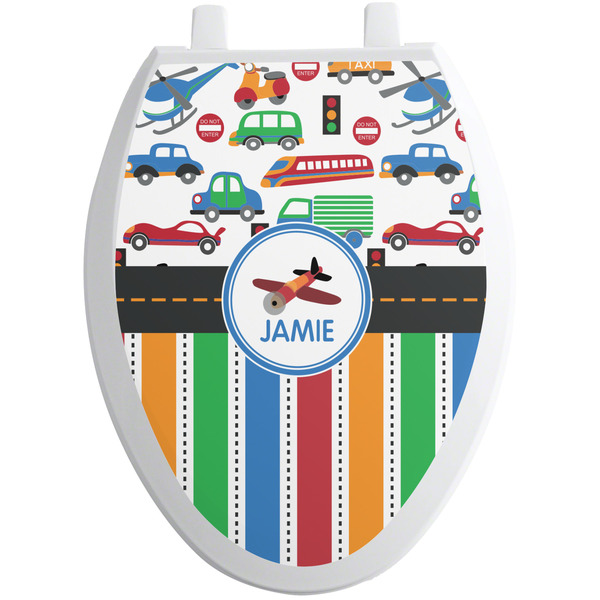 Custom Transportation & Stripes Toilet Seat Decal - Elongated (Personalized)