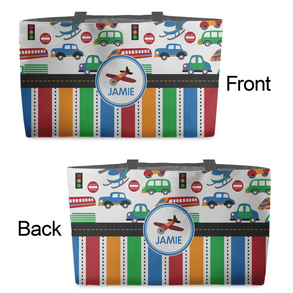 Transportation & Stripes Tote w/Black Handles - Front & Back Views