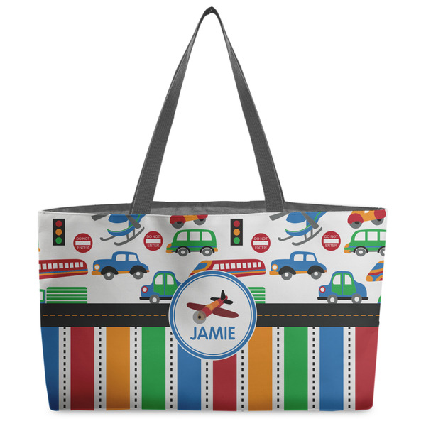 Custom Transportation & Stripes Beach Totes Bag - w/ Black Handles (Personalized)