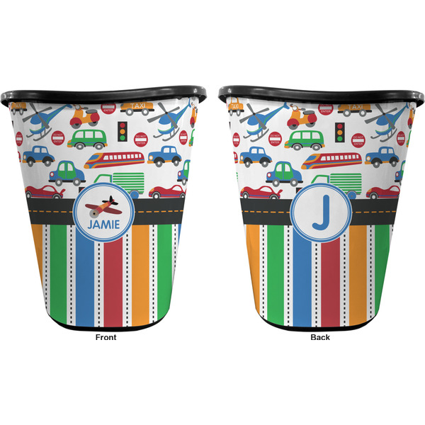 Transportation & Stripes Trash Can Black - Front and Back - Apvl
