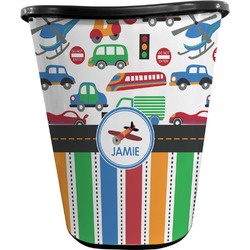 Transportation & Stripes Waste Basket - Single Sided (Black) (Personalized)